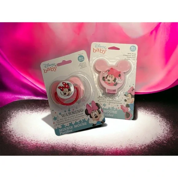 Disney Baby Minnie Mouse Pink Pacifier and Pacifier Holder 0+ Months NEW!