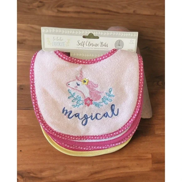 New Infant Baby Girls Le Bebe 4 Pack Bibs