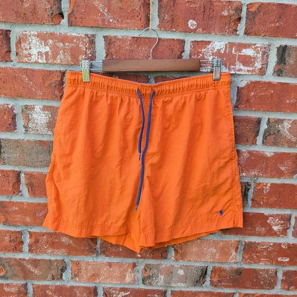 Polo Ralph Lauren Swim Trunks Mens Small Orange Blue Pony Logo 5