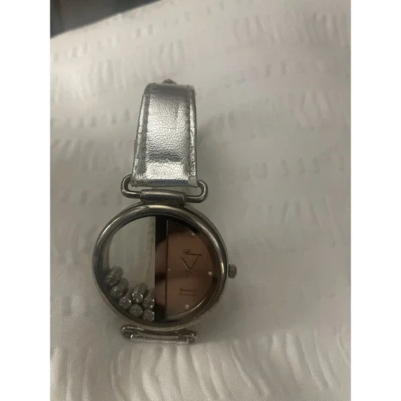 Vtg Ronica Watch Women Tone Floating Crystals Silver Bling *Don't Work*