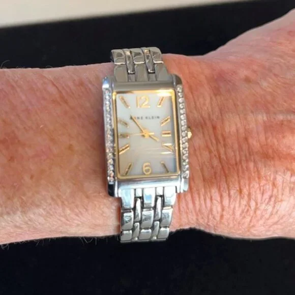 ANNE KLEIN | White Dial Crystals on each side-NEW Battery