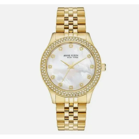 Anne Klein Mother-of-Pearl Dial Stainless Steel Gold-Tone Watch
