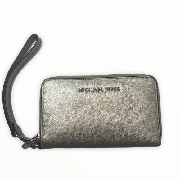 Michael kors silver wristlet wallet clutch