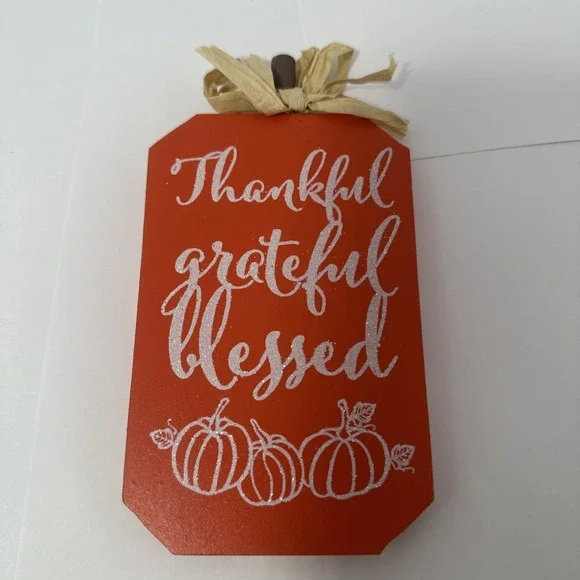 Fantastic Fall Miniature Autumn Wooden Decor Sign - ''Thankful Grateful Blessed'