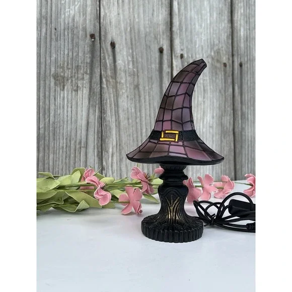 Halloween Witch Hat Table Small Lamp Stained Vintage Style Decorative Light 7in