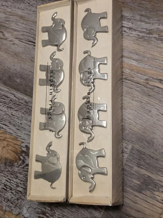Pier 1 Nickel Plated Elephant Napkin Rings, Set of 8