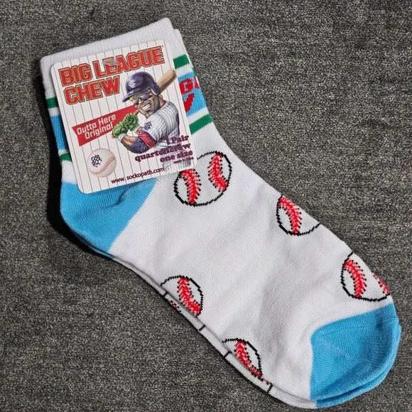 Big‎ League Chew Baseball Quarter Crew Socks White Blue One Size New With Tags