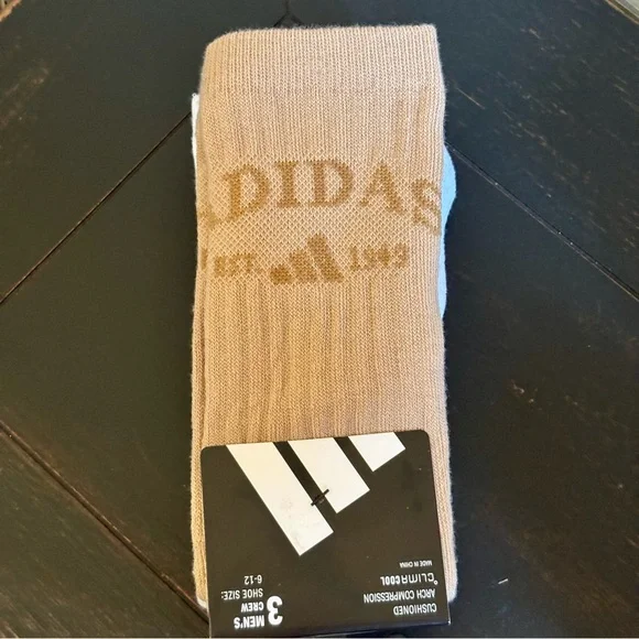 ADIDAS M FOUNDATION SPORT 3-PACK CREW SOCKS Beige White Black NEW