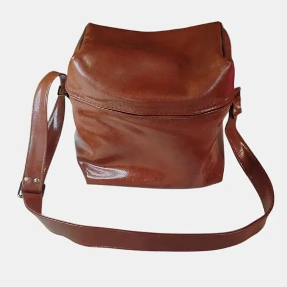 Vintage Brown Faux Leather Camera Bag Crossbody Case Taiwan 70s Gear Travel 9x9
