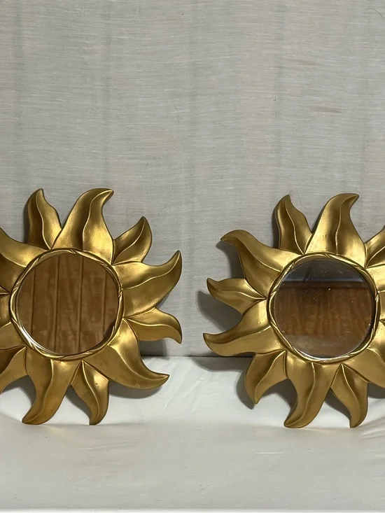 Vintage Pier 1 Imports Gold Sunburst Wall Mirrors Set of 2