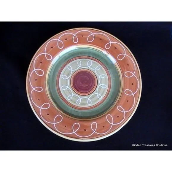 Pier 1 Etrusco Dinner‎ Plate Red Orange Green Swirls Dots Beautiful