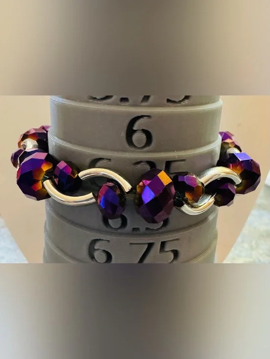 Purple iridescent glass rhinestone stretch bracelet