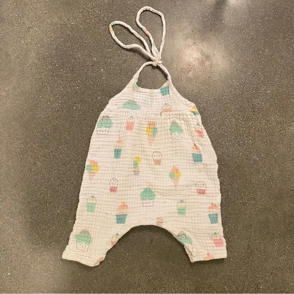 Angel Dear Girls 6-12 months Tie Back‎ Romper Muslin Cotton Ice Cream Summer