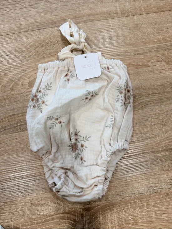 Baby Bloom Floral Cotton Muslin Romper - Cream