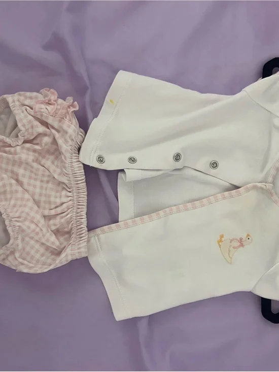 Girls Pink Gingham Bloomer & White Snap Cardigan Set