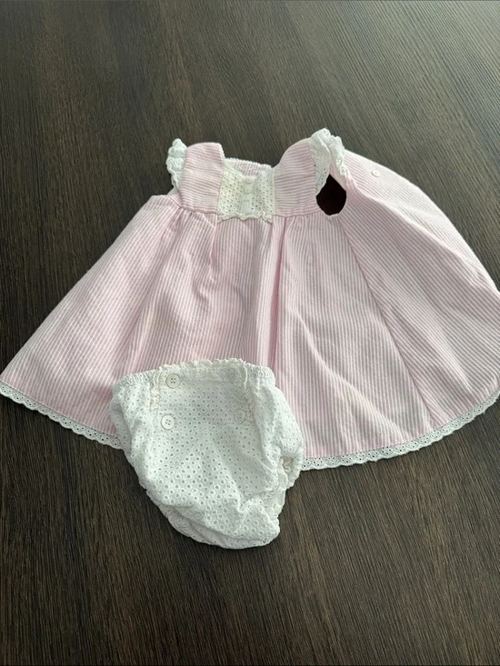Pink Lace-Trim Diaper Cover Set with White Eyelet Bloomers
