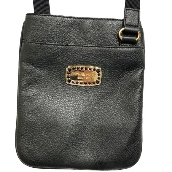 Michael kors black leather crossbody bag with faux jewels