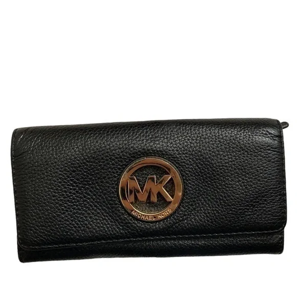 Michael kors black leather logo wallet