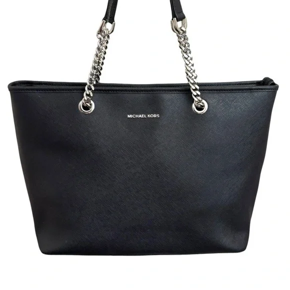 Michael kors black saffiano leather zippered business laptop tote bag