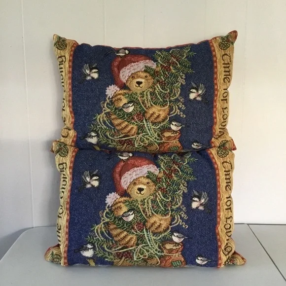 Vintage Christmas Pillows Lot Of 2 Decor Pillows Teddy Bear