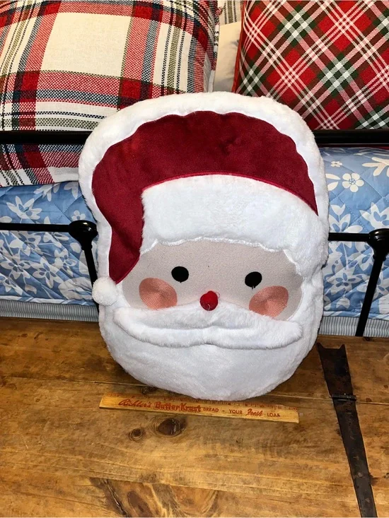 Festive Santa Face Holiday Throw Pillow - Red and White