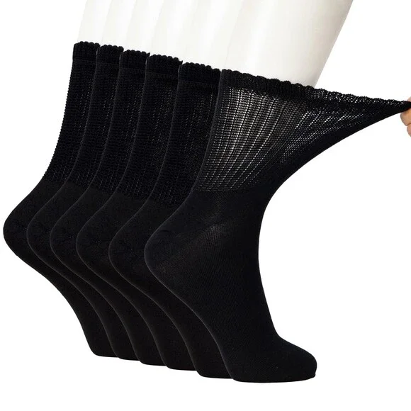+MD Diabetic Socks Men Women-6 Pairs, Non-Binding Extra Wide Crew Socks,
