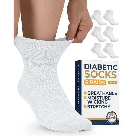Pembrook Men's White Diabetic Socks Women 6 Pairs Wide Stretch Top Men 9-12 L