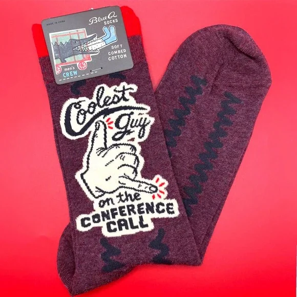 Blue Q Coolest Guy Conference Call Socks Mens 7-12 Purple Novelty‎ Crew Cotton
