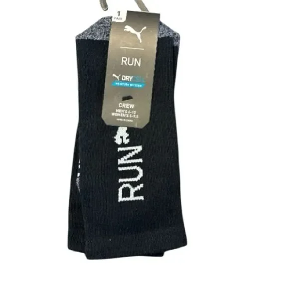 Puma Black and Gray Crew Athletic running crew Socks men's 6-10 or W 5-9.5