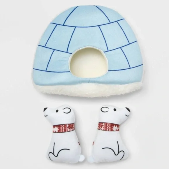 New Wondershop 3pc Polar Bear & Igloo Burrow Dog Toy Set 3pc