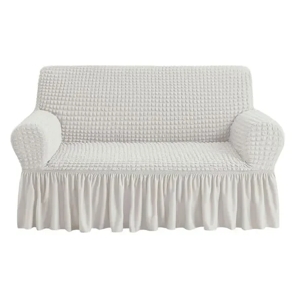 Fitted Sofa Cover Stretch Furniture Protector (1 pc, 2 Seater Loveseat, Ivory)