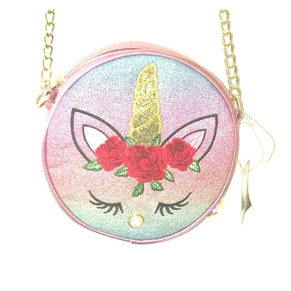 - New Claire’s round unicorn purse embroidered crossbody