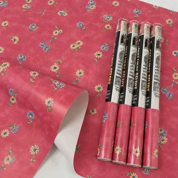 Griptex Perfect Shelf Liner Daisy Red Floral Cottagecore Lot 4 Rolls 18