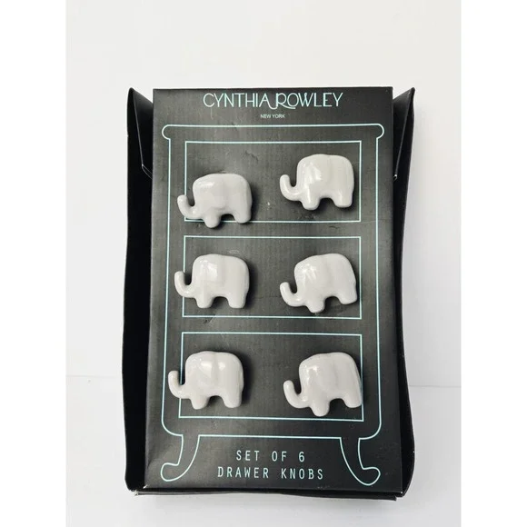 Cynthia Rowley set of 6‎ Drawer Knobs New ceramic elephant kids bedroom nursery