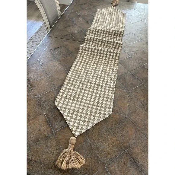Pier One Farmhouse Boho Table Runner Cream & Beige Table Runner 13x70
