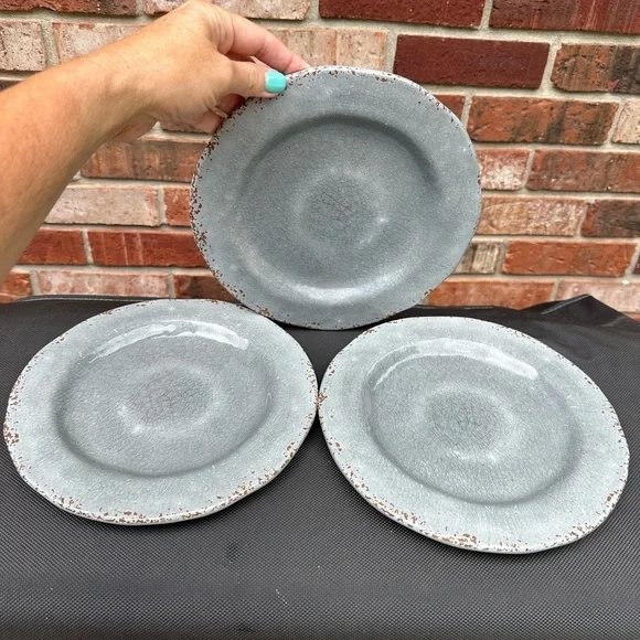Pier 1 Imports Melamine Carmelo  Gray Crackle 8 1/2” Salad Luncheon Plates 3