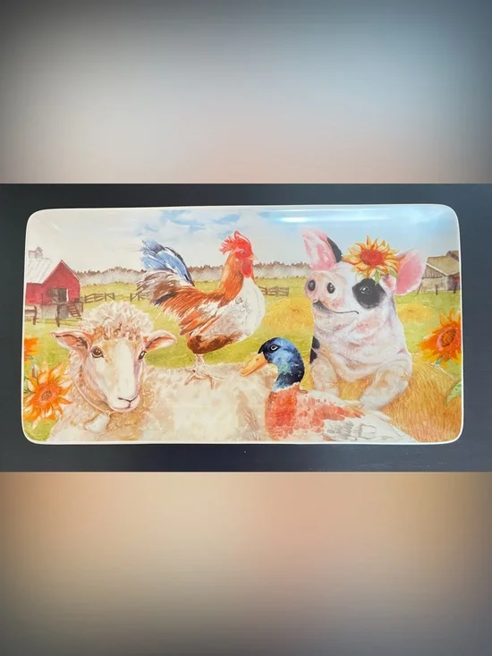 Pier 1 Imports Farm Life Farmhouse Rectangular Stoneware Platter