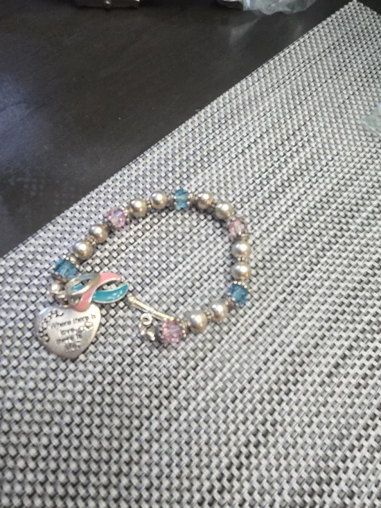 Silver Pearl Bead Bracelet with Pink & Teal Charms