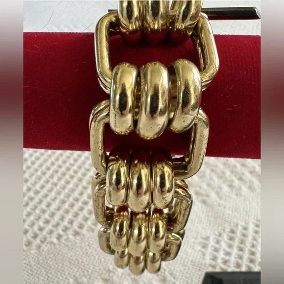 VTG MCM Two-Toned Wide Tank Link Statement Bracelet-Industrial Chunky Heavy Bold