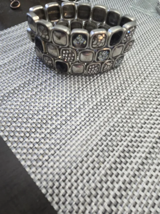 Chunky Silver-Tone Stretch Bracelet with Square Accents