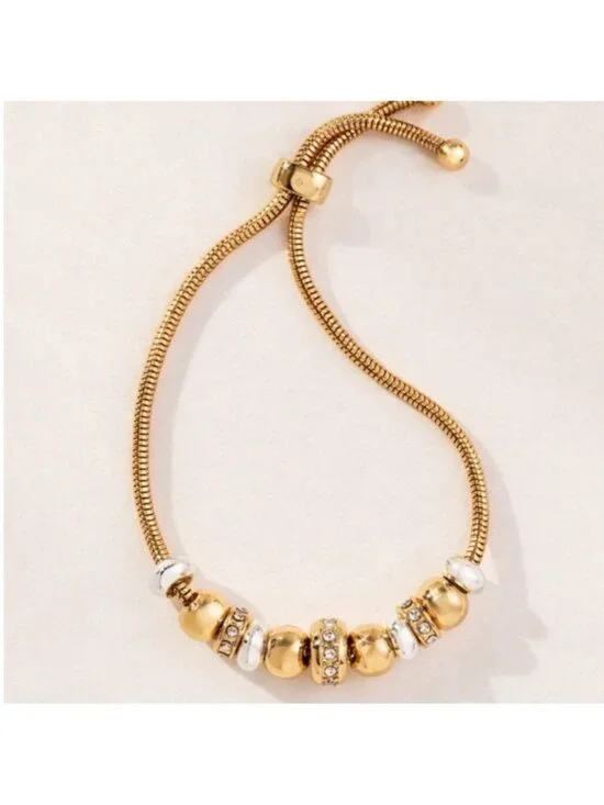 New! ANTHROPOLOGIE Gold Plated Charm Slider Bracelet NWT