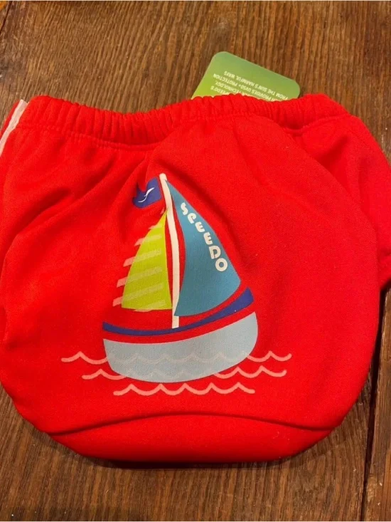 New with Tag SPEEDO  Red Kids Swim Diaper with Colorful Sailboat