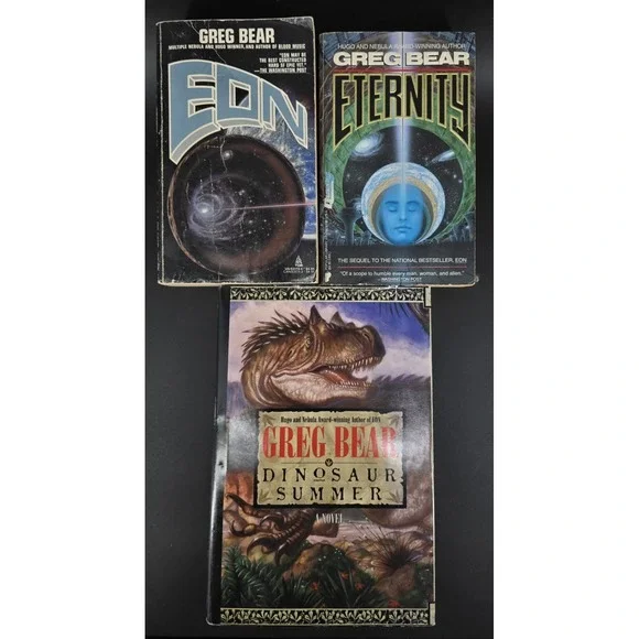 3 Vtg Greg Bear Novels Eon & Eternity‎ (2 PB Books) & Dinosaur Summer HC Sci Fi