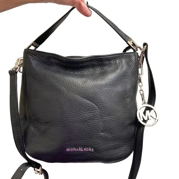 Michael kors soft black pebbled leather two way top handle crossbody bag