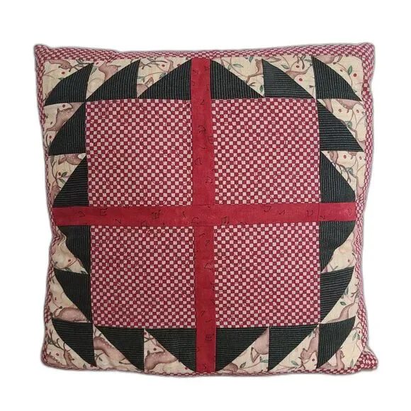 Vintage Christmas Holiday Accent Pillow Handmade Machine Stitch Christmas Fabric