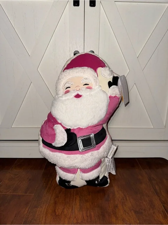 Isaac Mizrahi Pink Santa Plush Holiday Pillow Decor