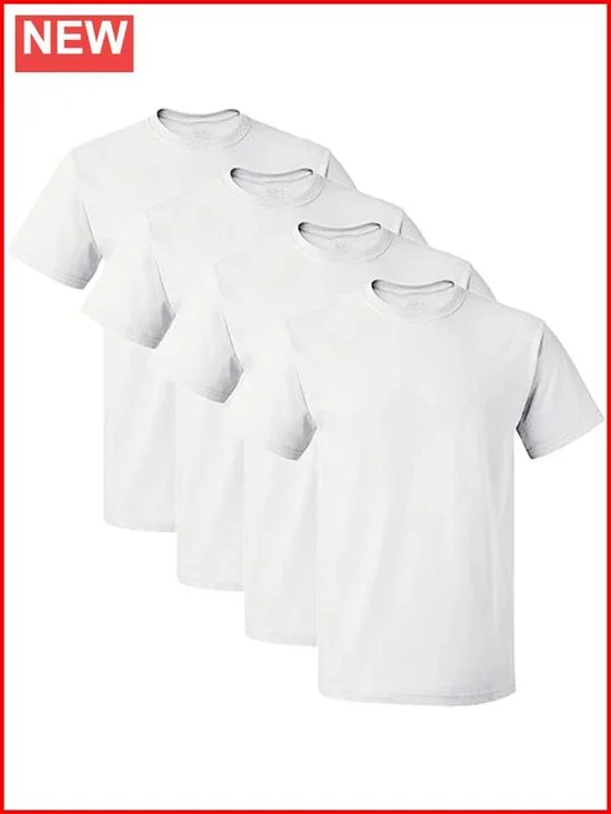 4 Pack Tag-Free Crew Neck Cotton Undershirts Moisture Wicking