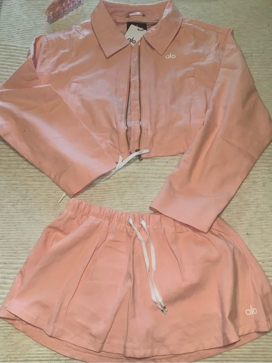 ALO Yoga Pink Cropped Jacket and Skirt Set