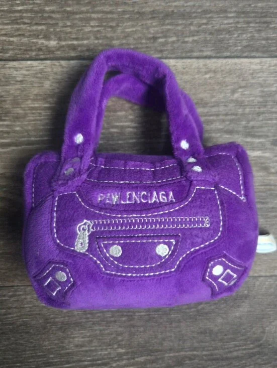 Haute Diggity Dog PAWLENCIAGA Purple Plush Dog Purse Toy Medium NWOT
