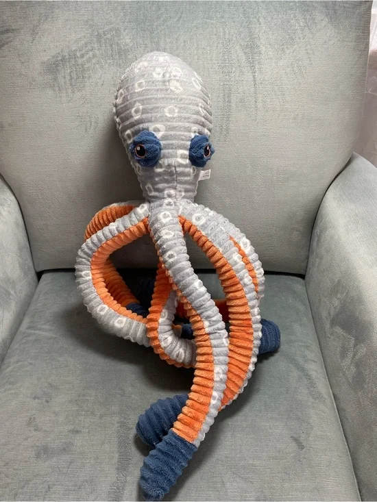 BuddyBuddy Long Rope Dog Toy Octopus 25” crinkle and squeaks, interactive play